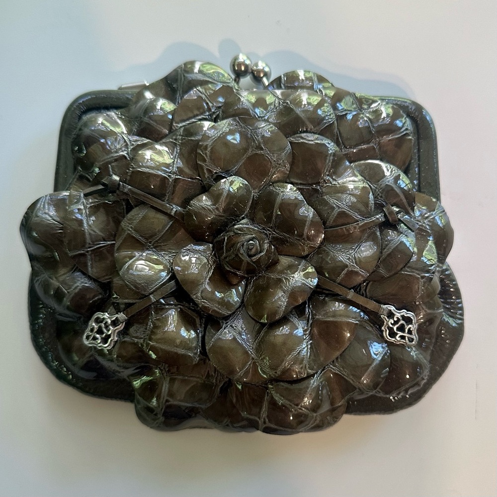 Vintage Brighton black rose leather clutch